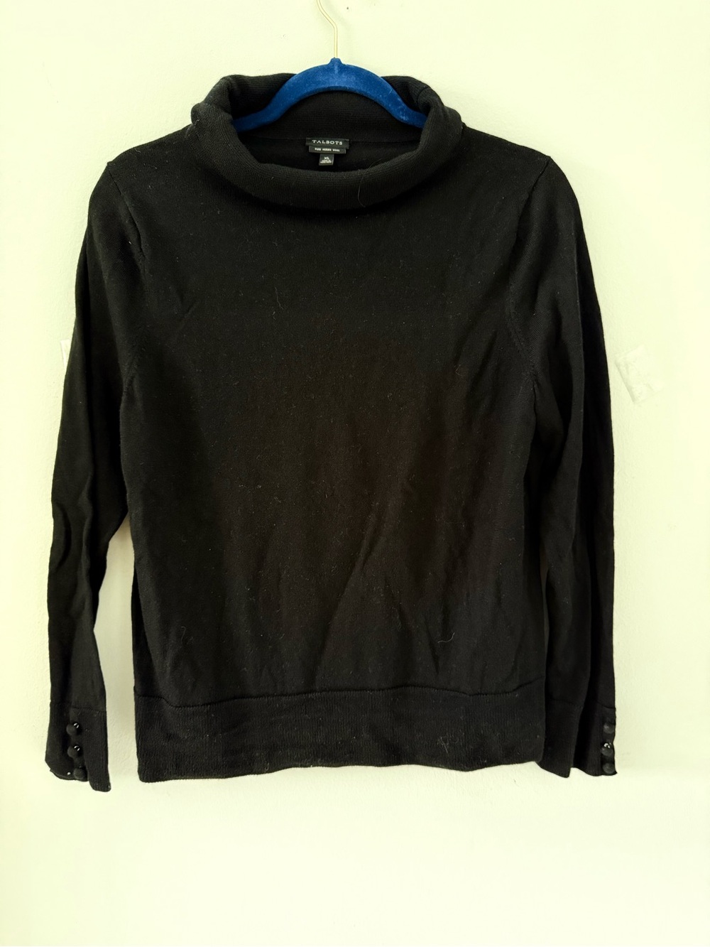 Talbots Black Cowl neck Sweater with Cuff Buttons